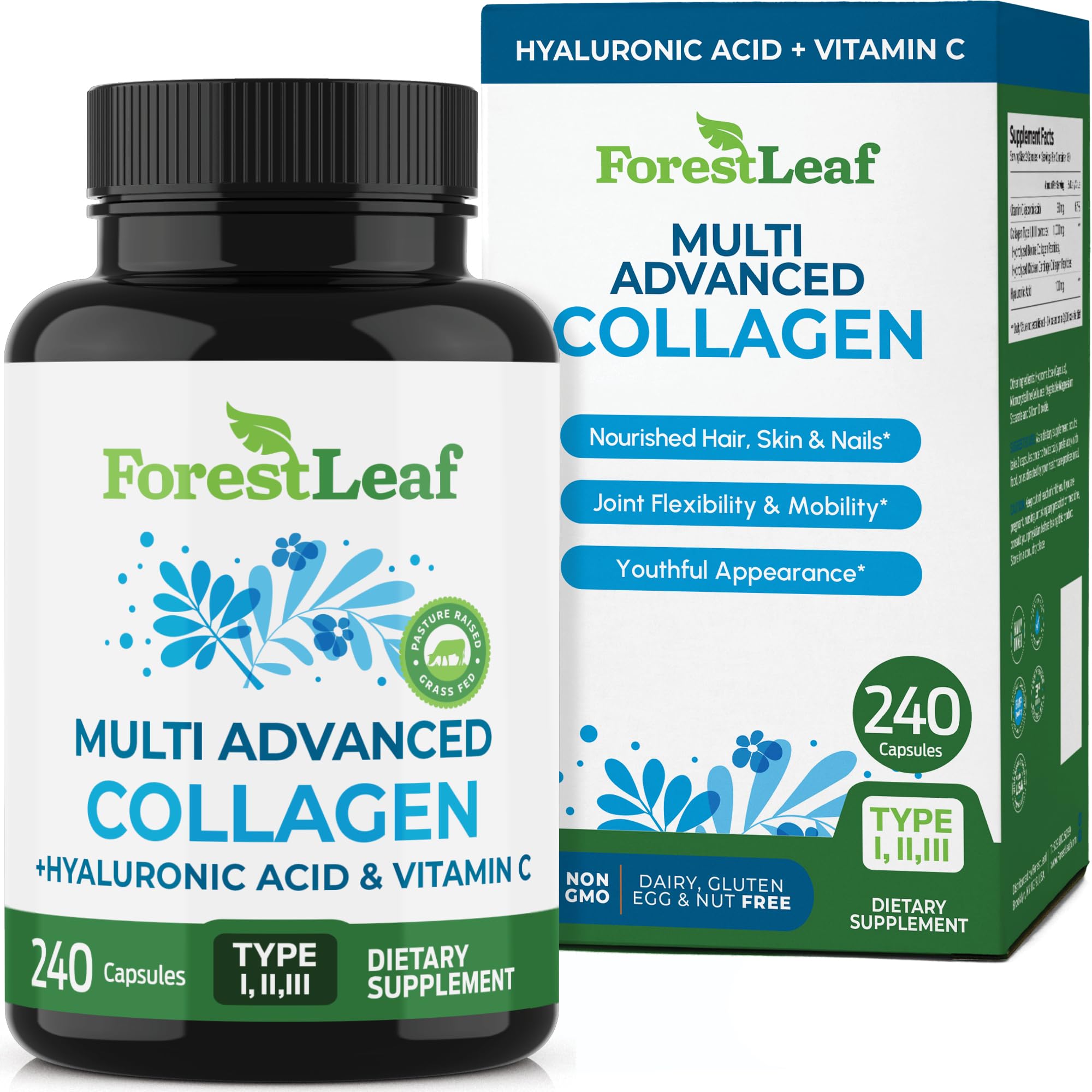 ForestLeaf frasco frontal mostrando la marca y beneficio piel sana