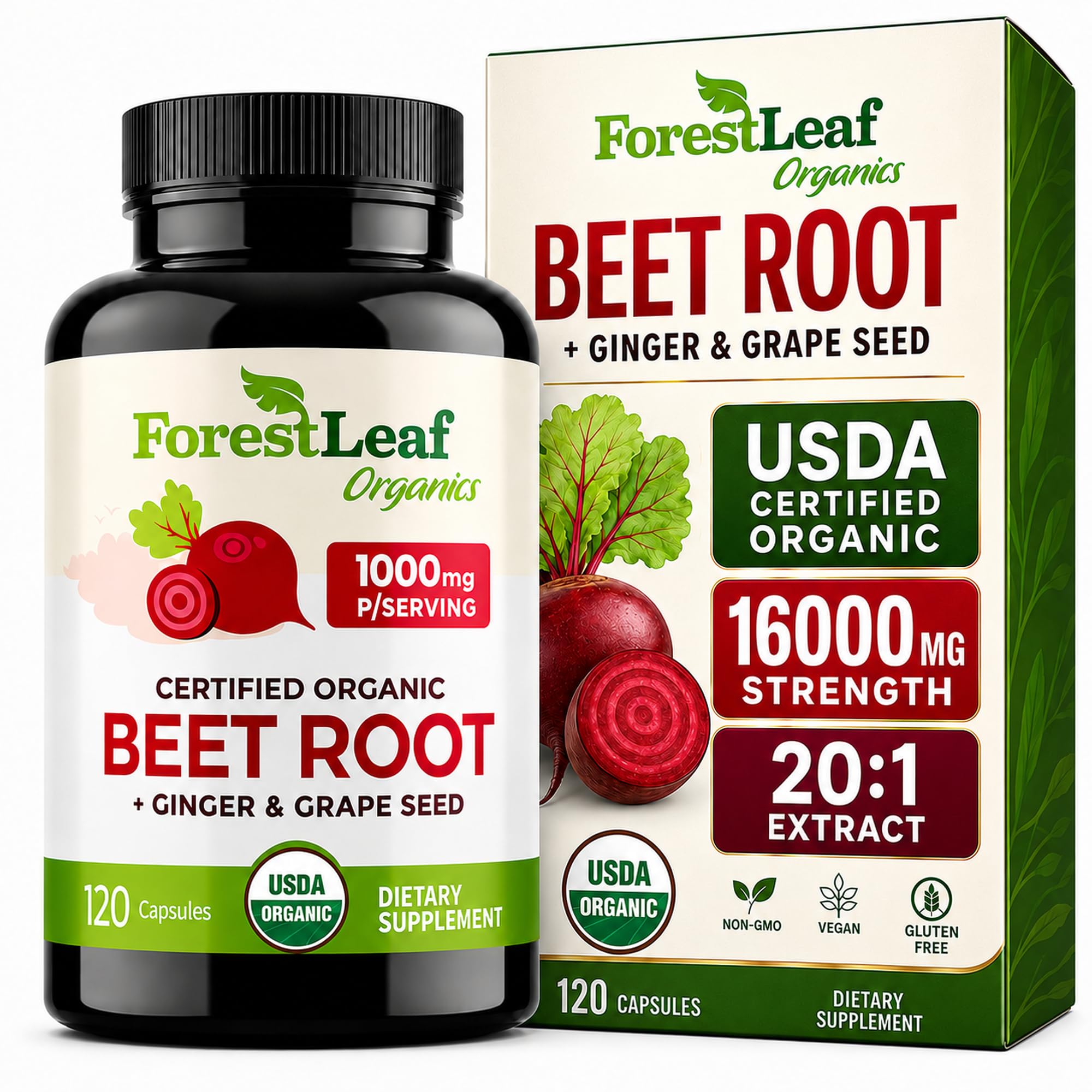 ForestLeaf frasco delantero mostrando etiqueta orgánica y beneficios visibles