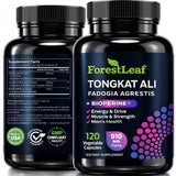 ForestLeaf botella frontal mostrando Tonkat-Ali Max Strength y beneficios claros