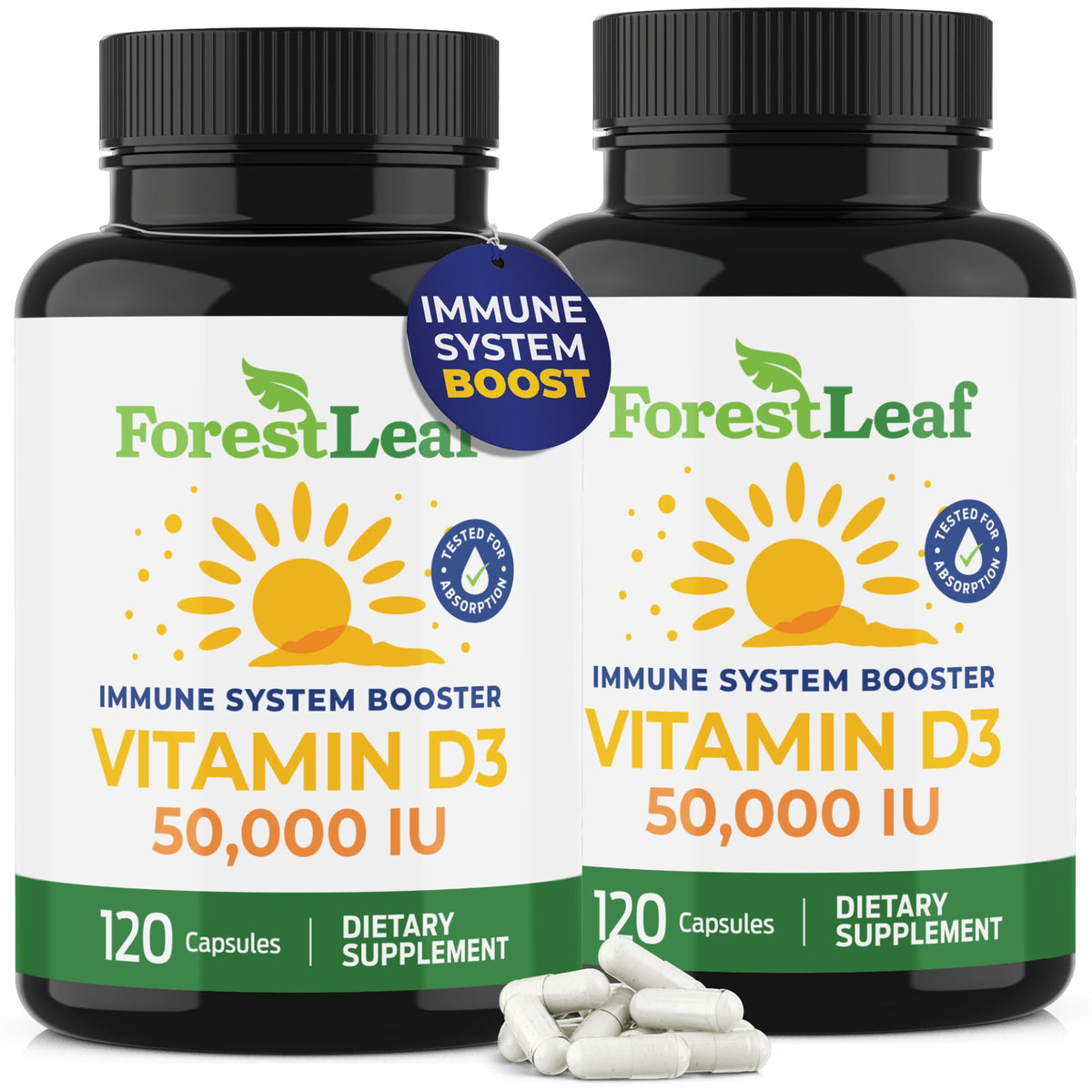ForestLeaf envase frontal mostrando cápsulas y dosis alta, práctico para suplementación