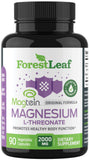 Frasco frontal ForestLeaf Magnesium L-Threonate mostrando 90 cápsulas y marca