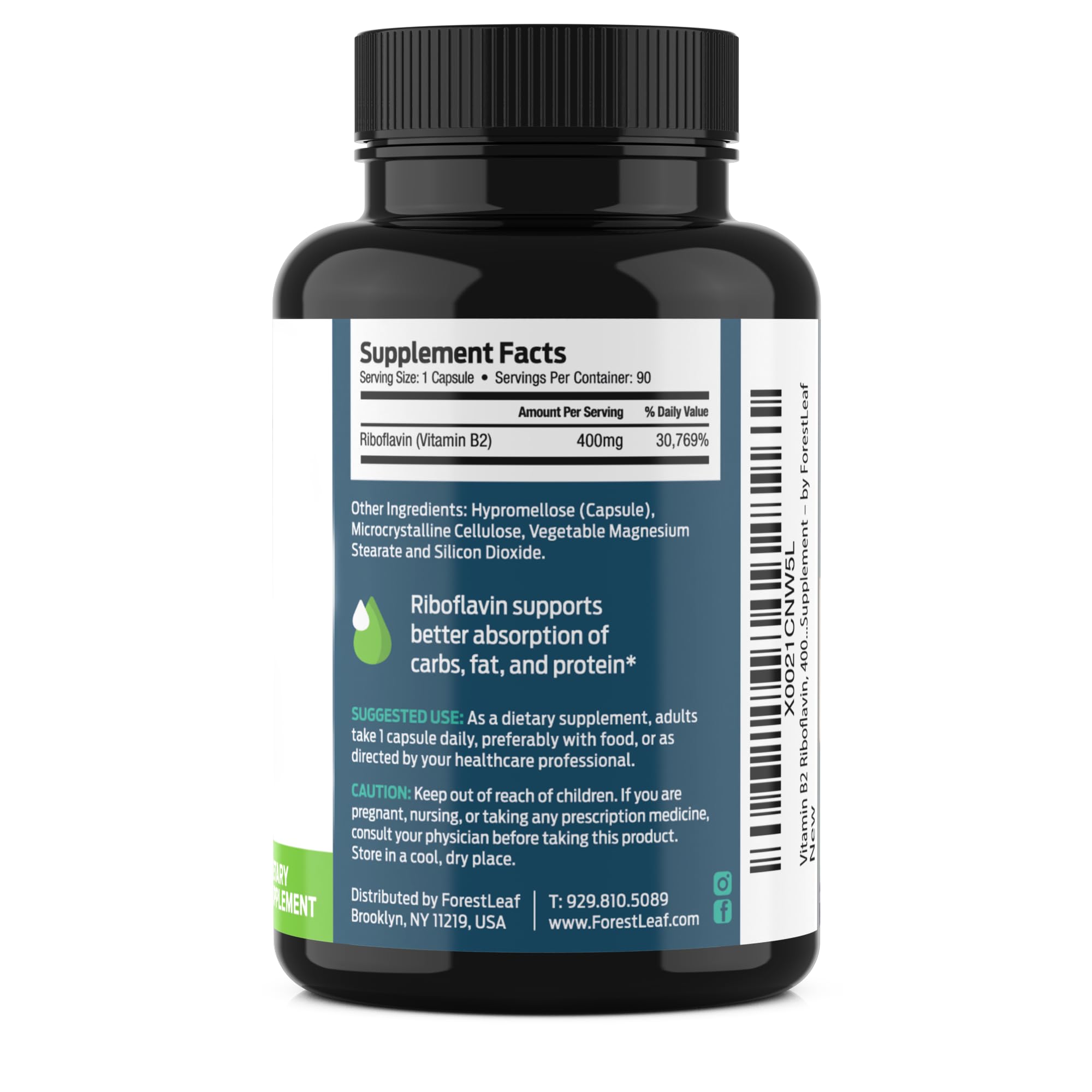 ForestLeaf packaging lateral destacando ingredientes y declaración libre de alérgenos