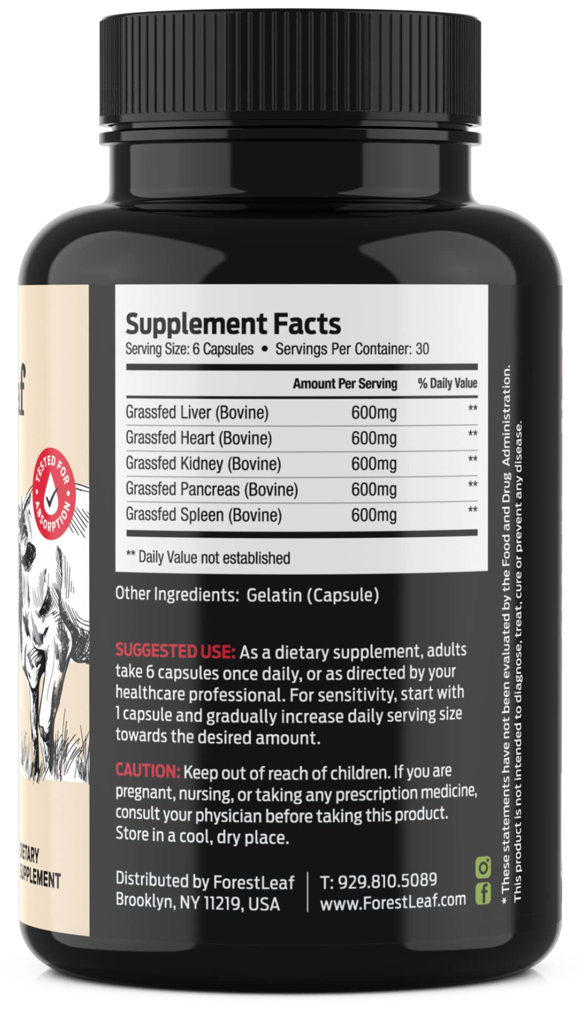 ForestLeaf polvo deshidratado de órganos, alta densidad nutritiva