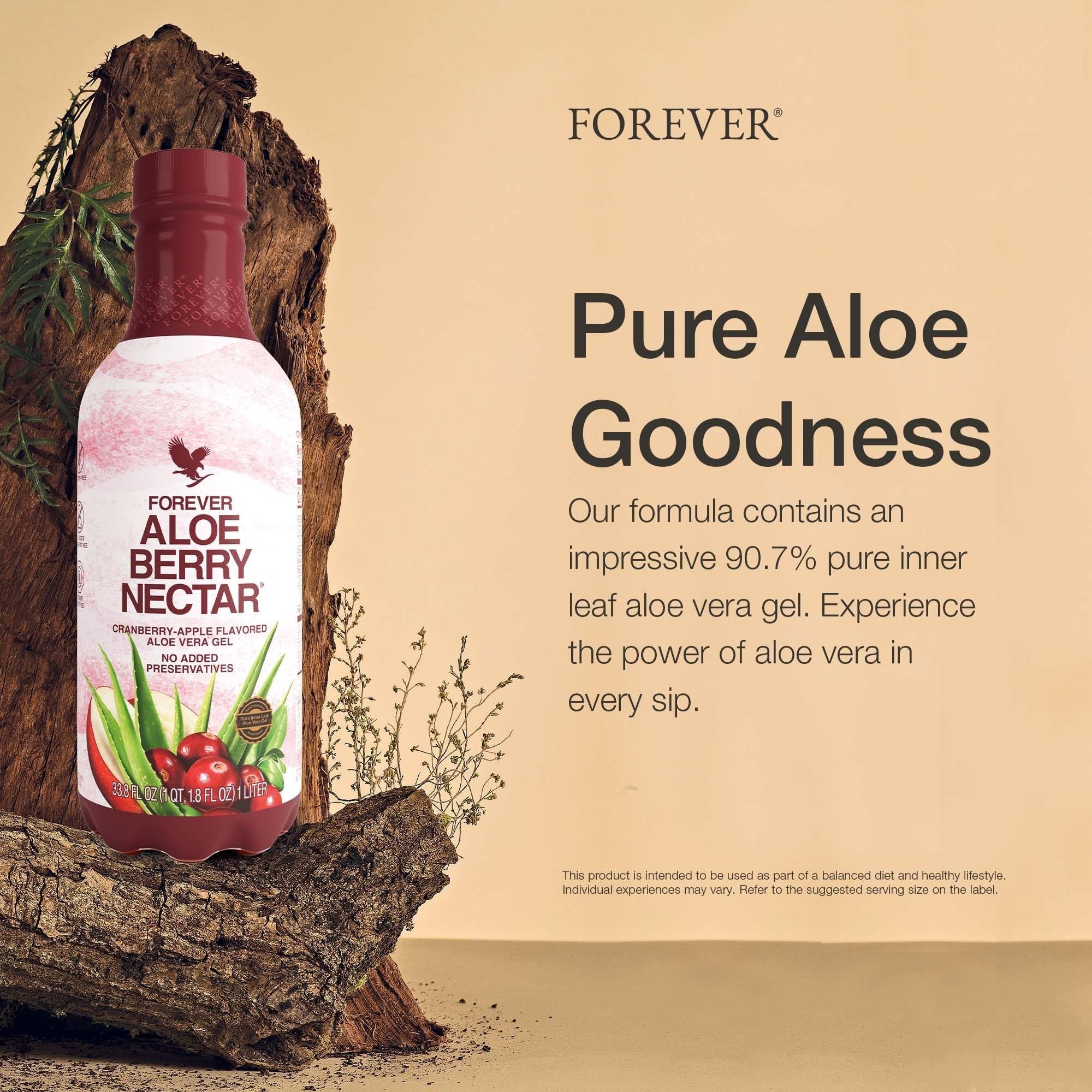 Forever Living arándanos y manzana junto al producto, combinación de sabor visible