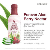 Forever Living vaso con Aloe Berry Nectar y hielo, bebida refrescante lista
