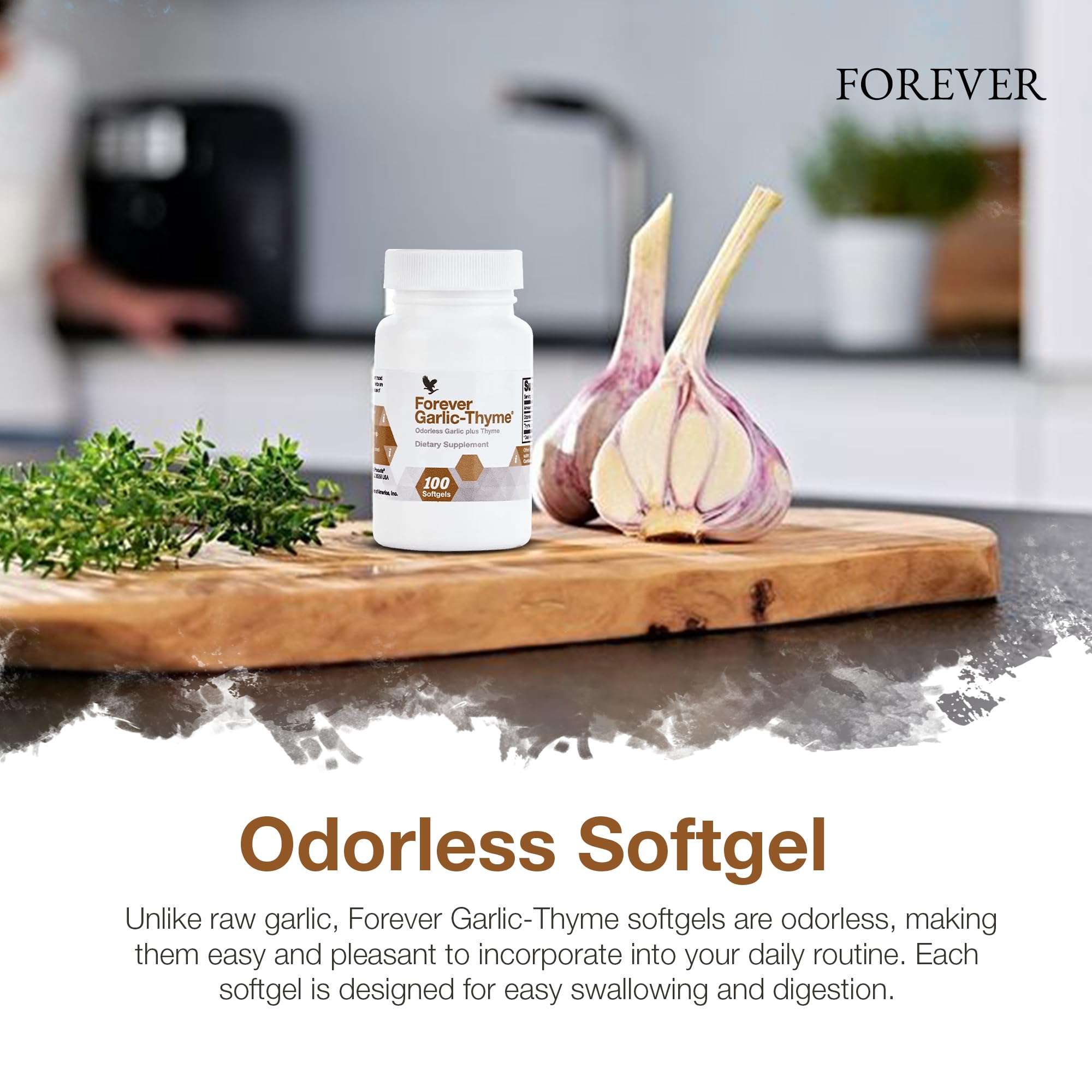 Forever Garlic-Thyme etiqueta con lista de ingredientes visible y clara