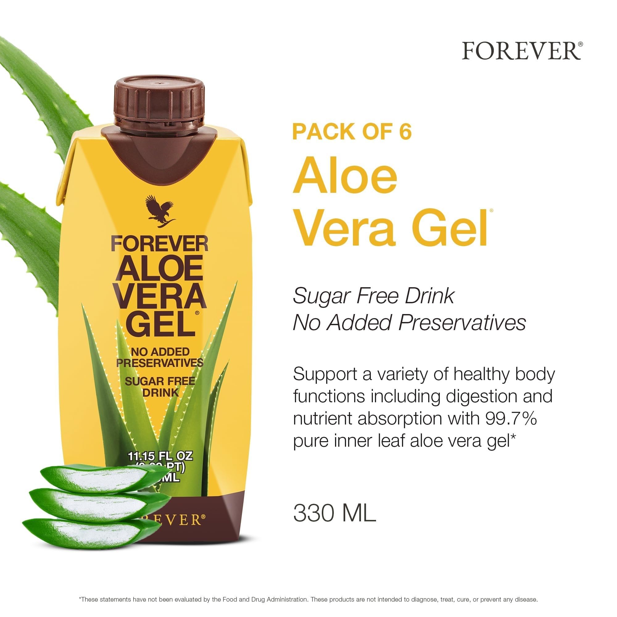 Pack de seis botellas Forever Living aloe colocadas juntas, ahorro y suministro continuo