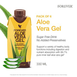 Pack de seis botellas Forever Living aloe colocadas juntas, ahorro y suministro continuo