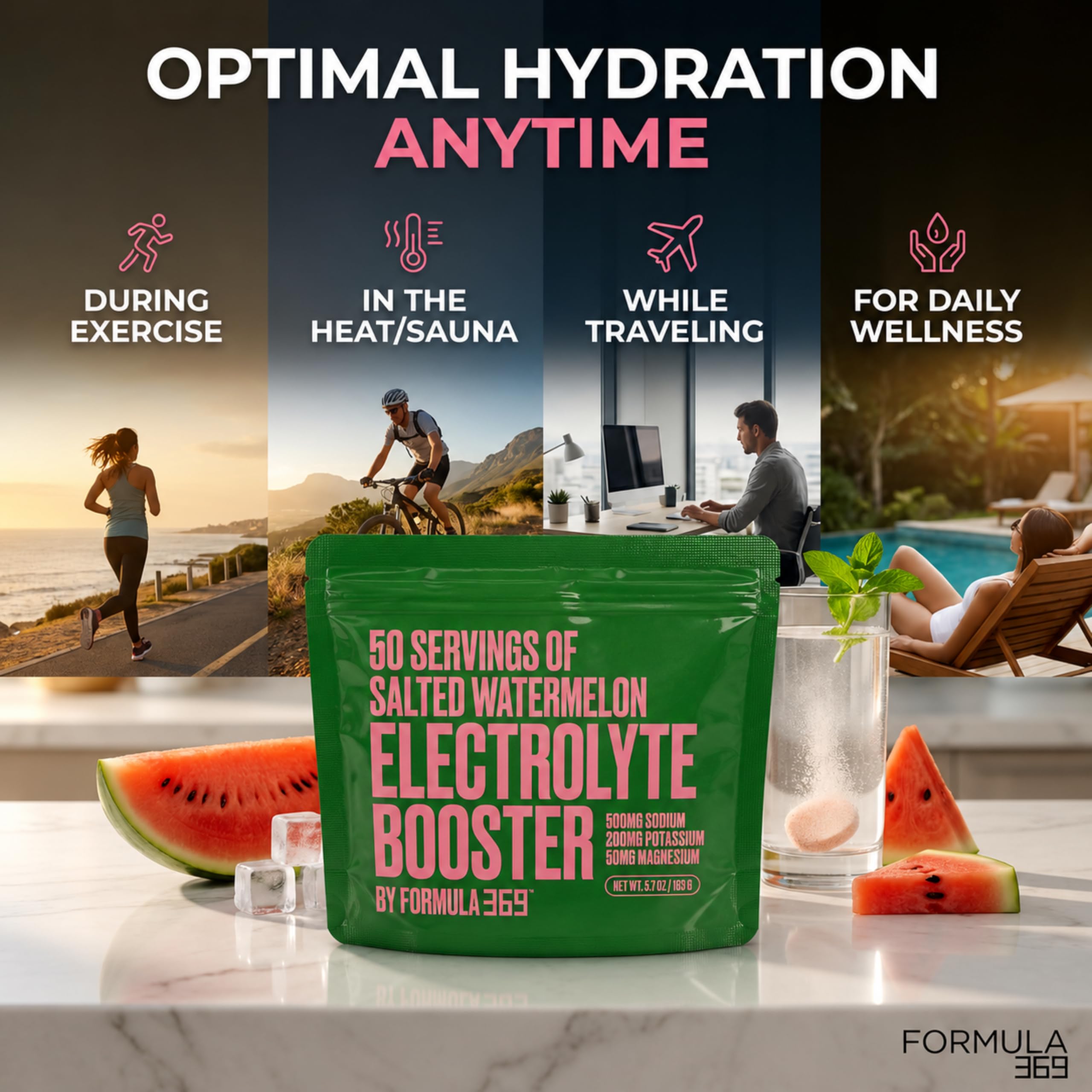 Formula 369 etiqueta con lista de ingredientes y concentraciones de electrolitos