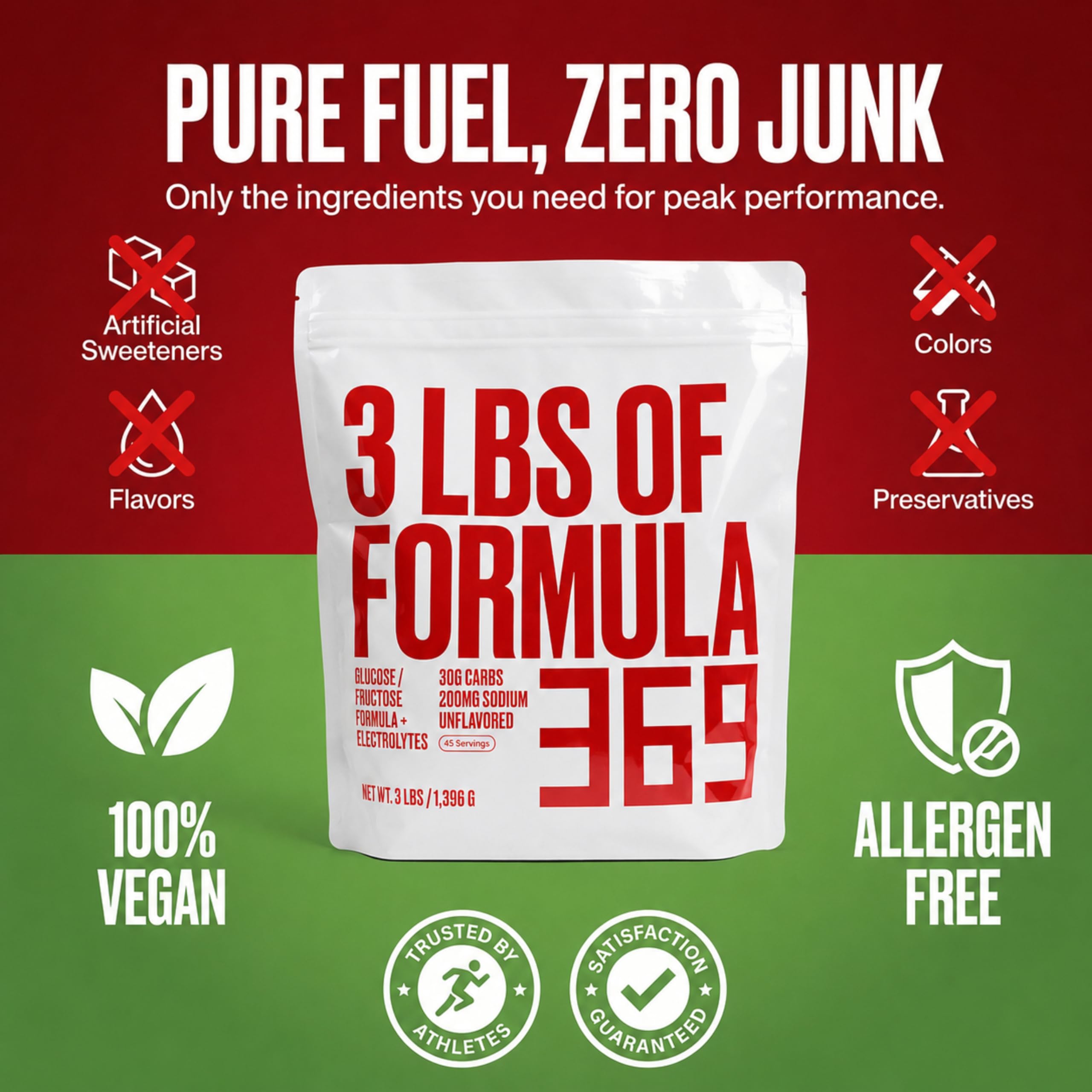 Formula 369 etiqueta nutricional visible con 75 mg de cafeína por porción