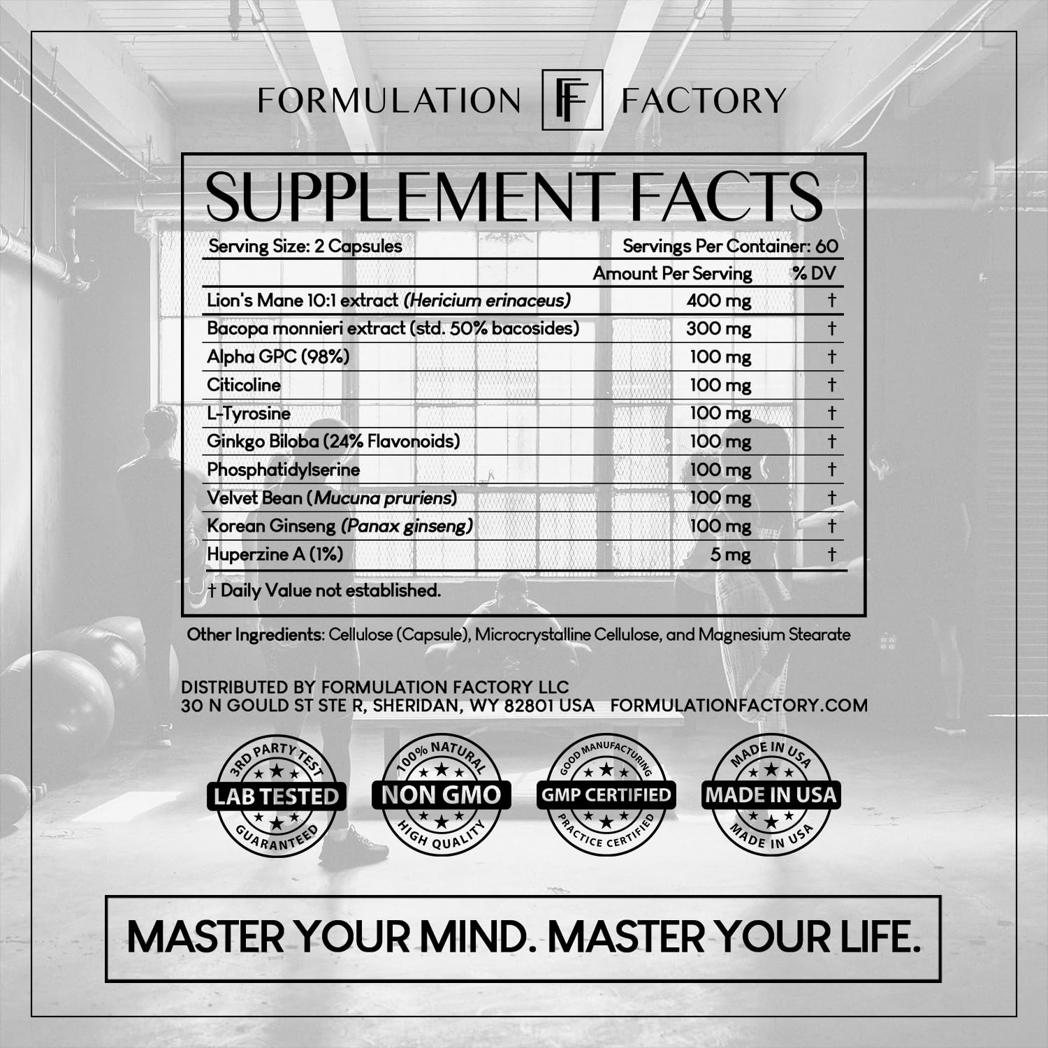 Formulation Factory etiqueta nutricional legible para verificar ingredientes y dosis