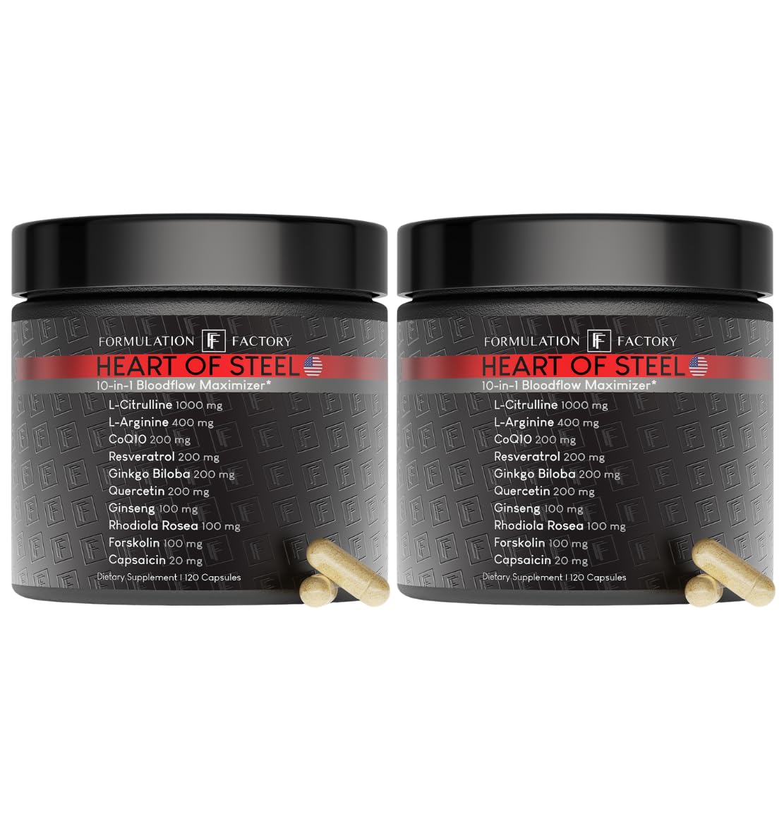 Formulation Factory envase frontal mostrando Heart of Steel y beneficio circulación