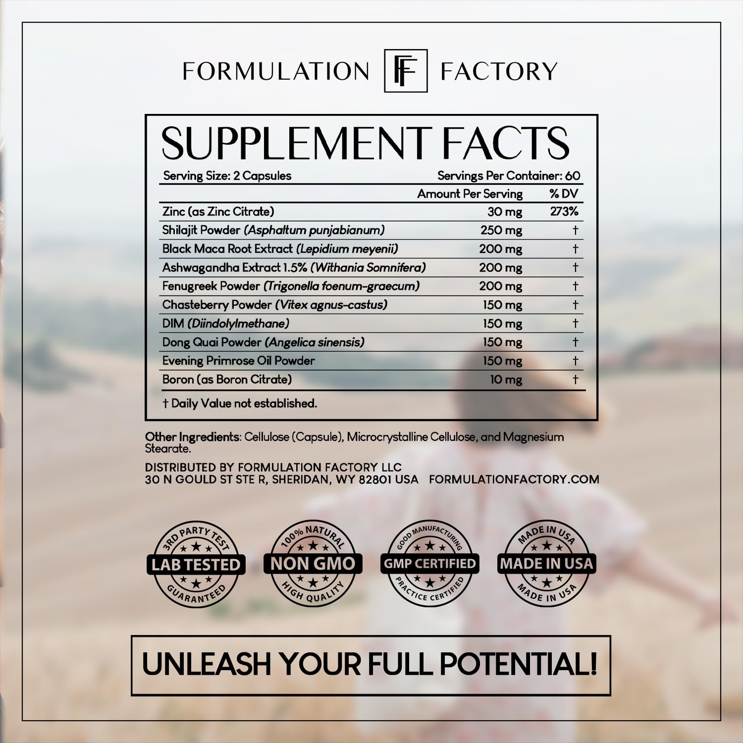 Formulation Factory instrucciones de uso claras en el envase para seguridad y dosaje