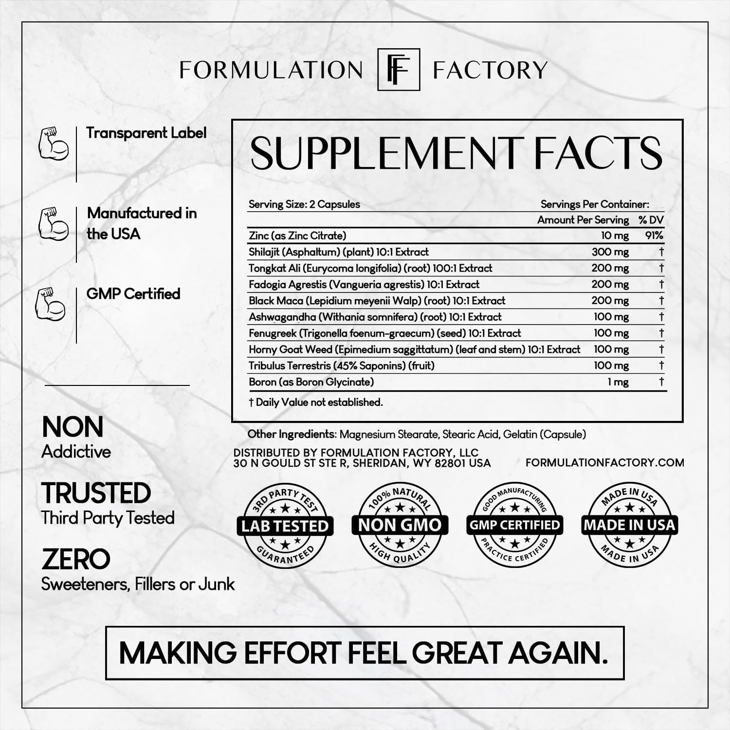Formulation Factory suplemento usado antes del entrenamiento para energía