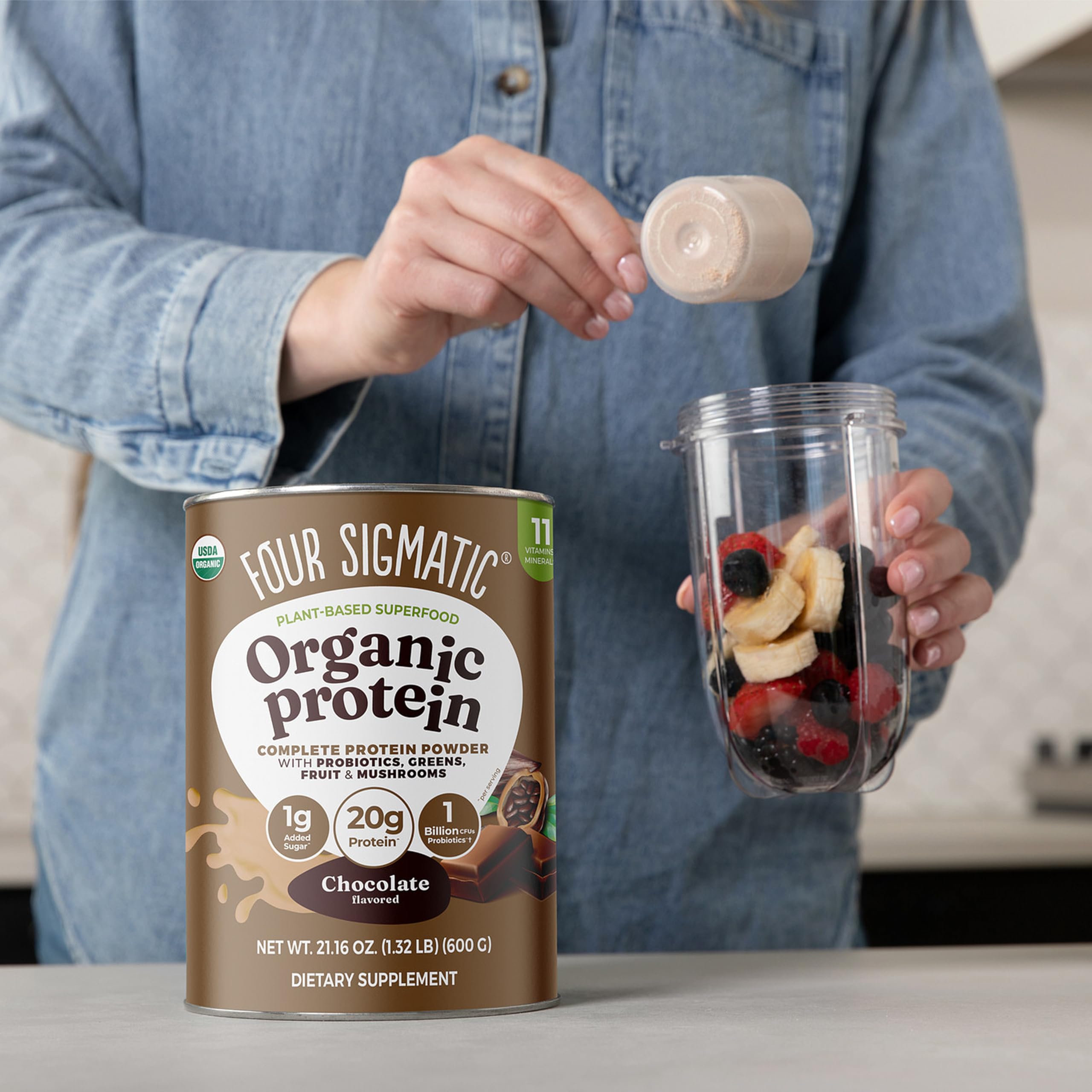 Four Sigmatic detalle de etiqueta con ingredientes orgánicos y hongos