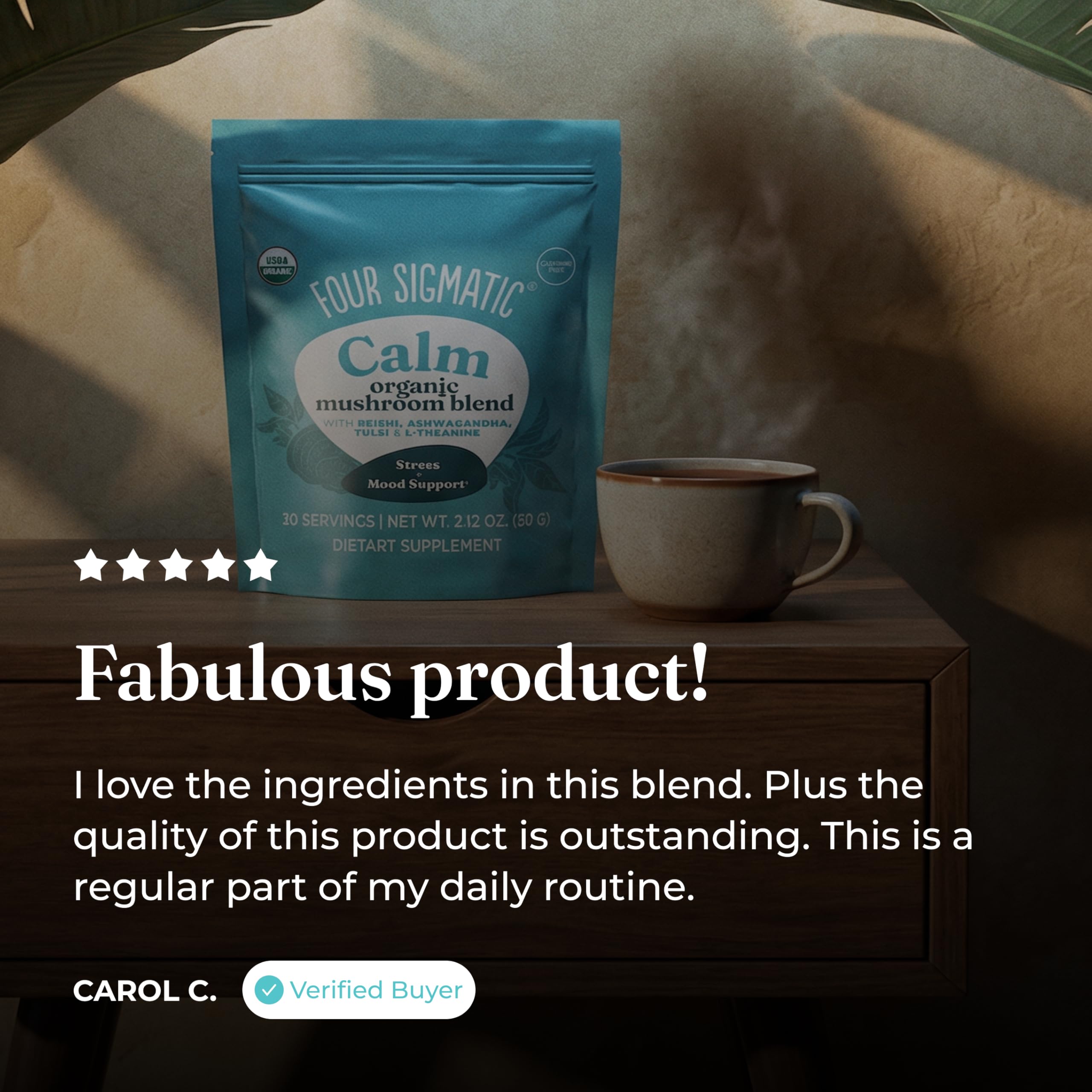 Four Sigmatic comparación de tamaño de la lata resaltando 30 servicios