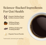 Four Sigmatic primer plano del polvo del café con textura fina y mezcla homogénea