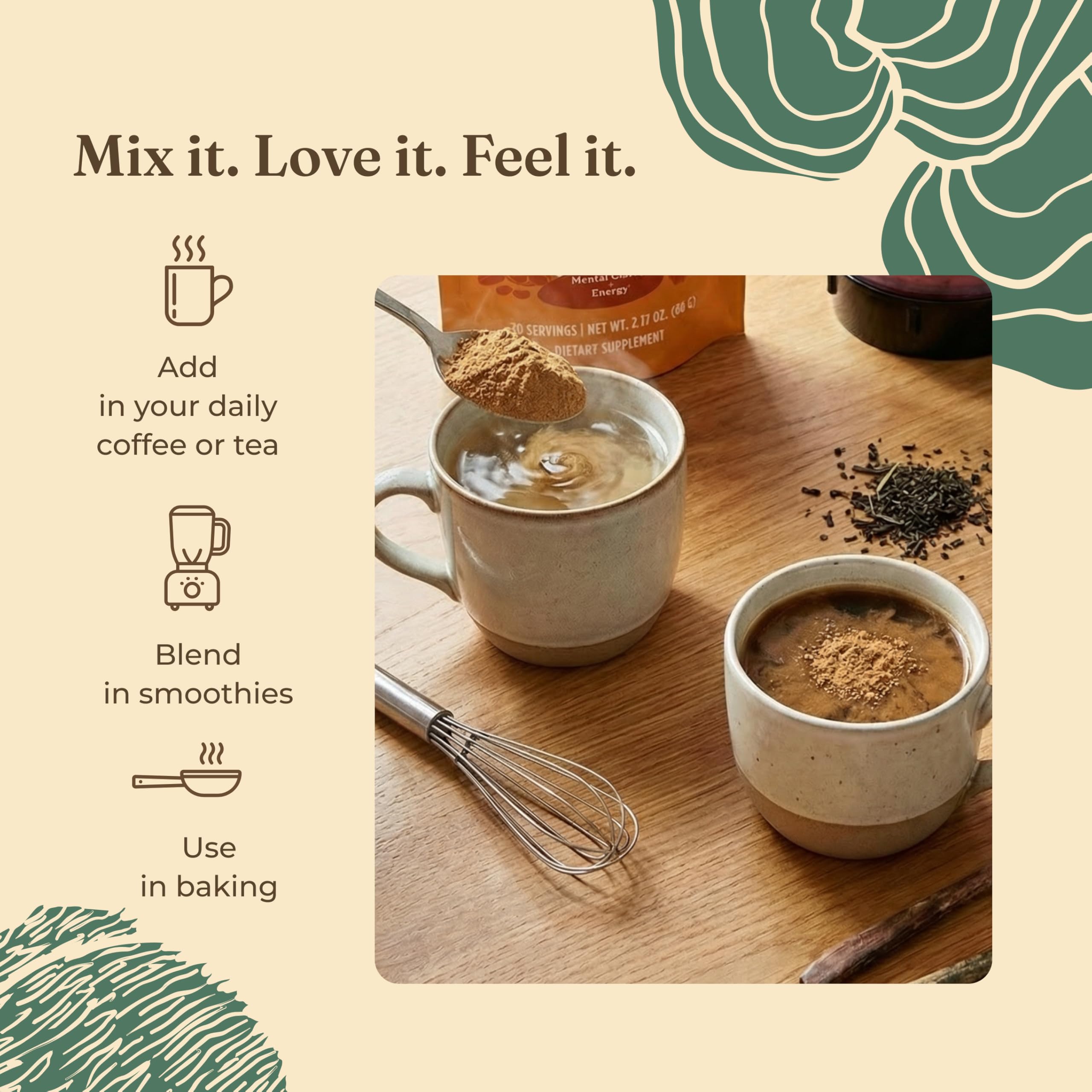 Four Sigmatic en cocina integrando el polvo en sopa casera umami