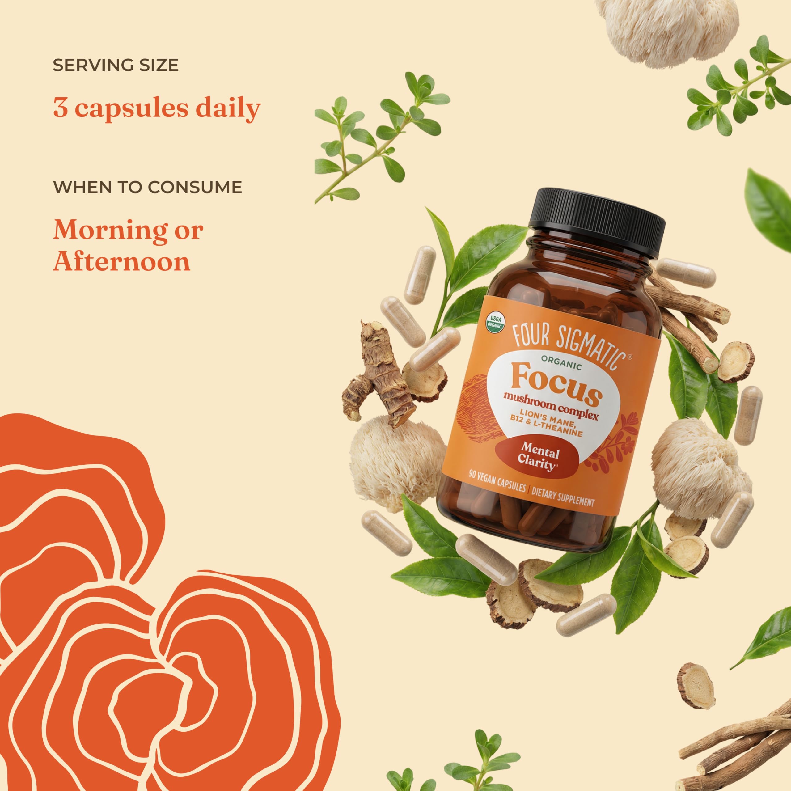 Four Sigmatic cápsulas en uso sobre escritorio ilustrando aumento de concentración