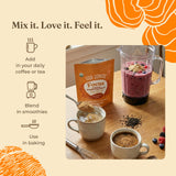 Ingredientes del Focus Blend con Lion's Mane y adaptógenos, vistos juntos