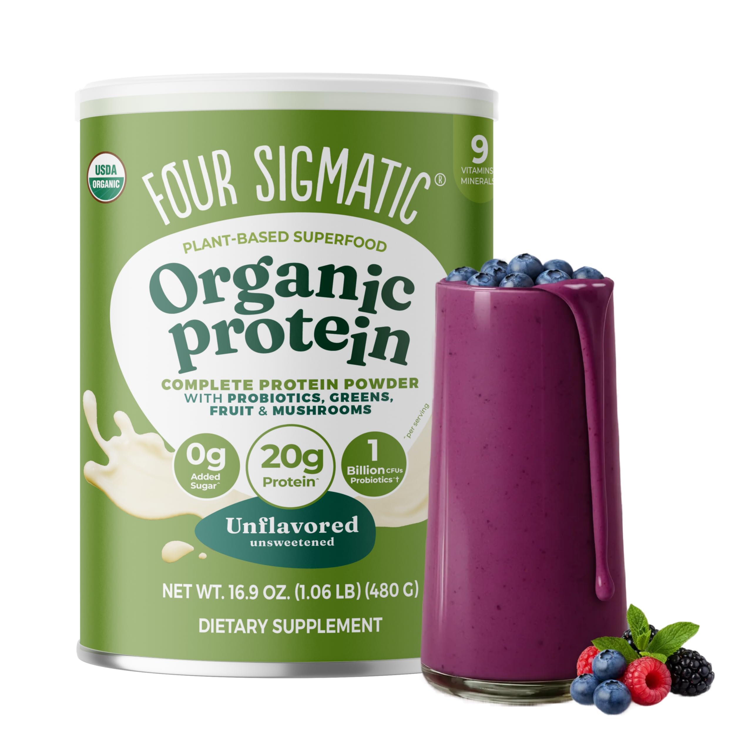 Four Sigmatic envase frontal mostrando etiqueta limpia y beneficios