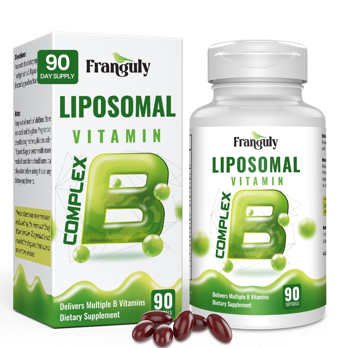 Franguly frasco frontal mostrando 90 cápsulas y beneficio de suministro prolongado