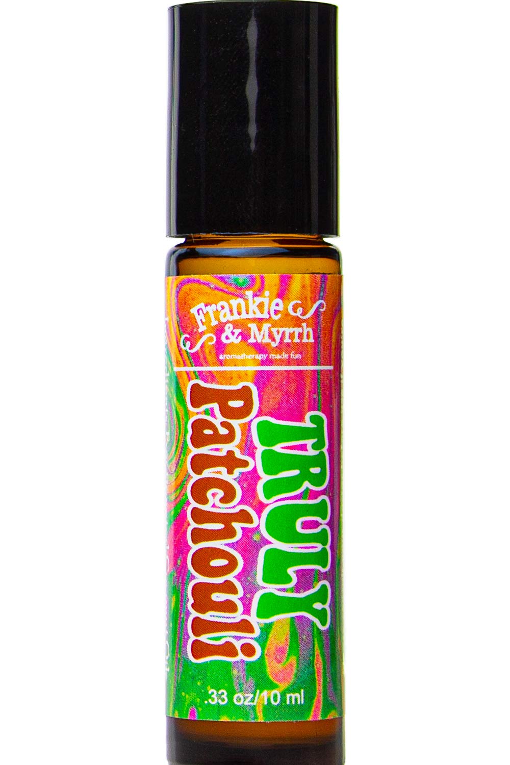 Frankie & Myrrh roll on frontal mostrando envase práctico y aroma auténtico