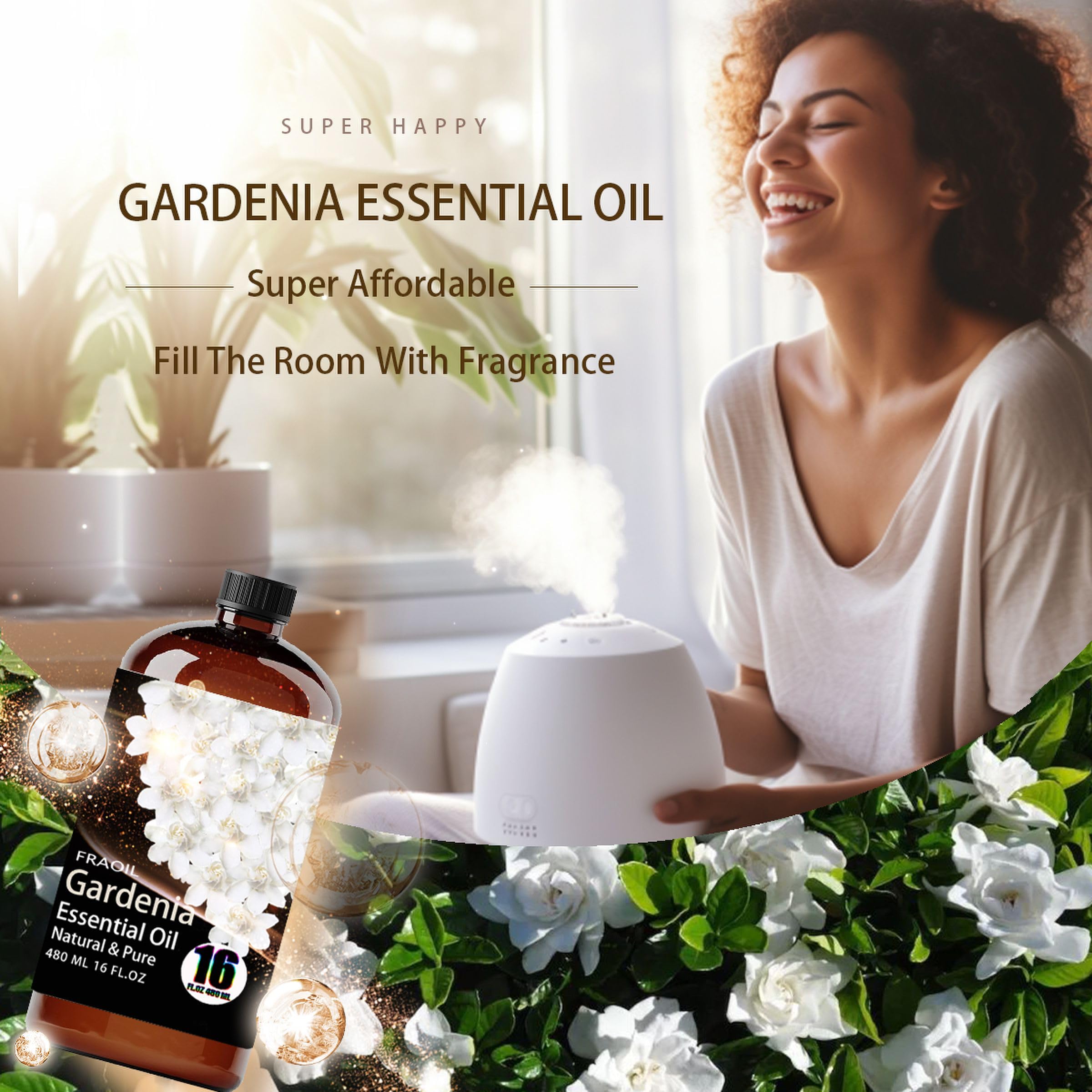 FRAOIL aceite de gardenia en difusor, uso que llena la casa de aroma floral