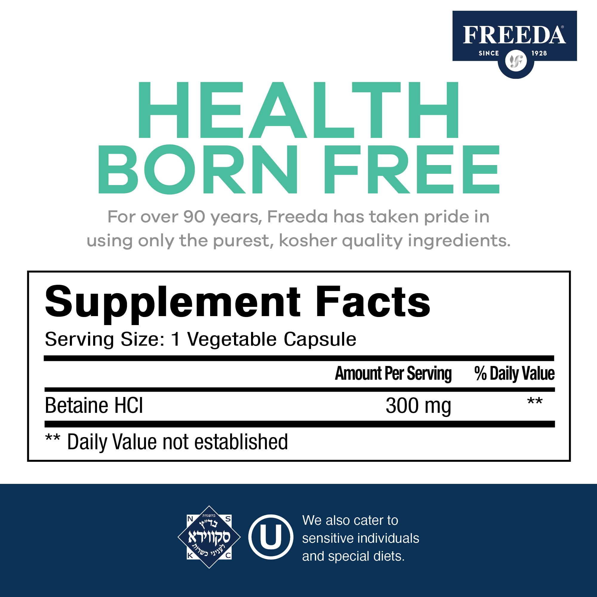 Freeda etiqueta de ingredientes legible con certificaciones y dosis