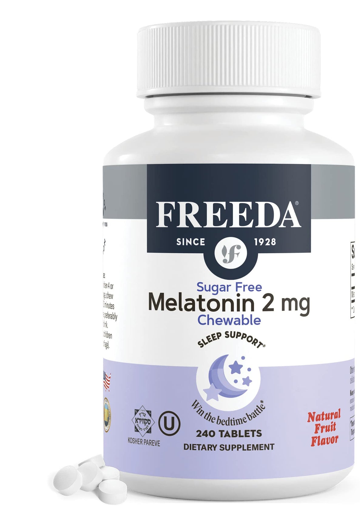 FREEDA frente del envase mostrando 240 tabletas y beneficios claros