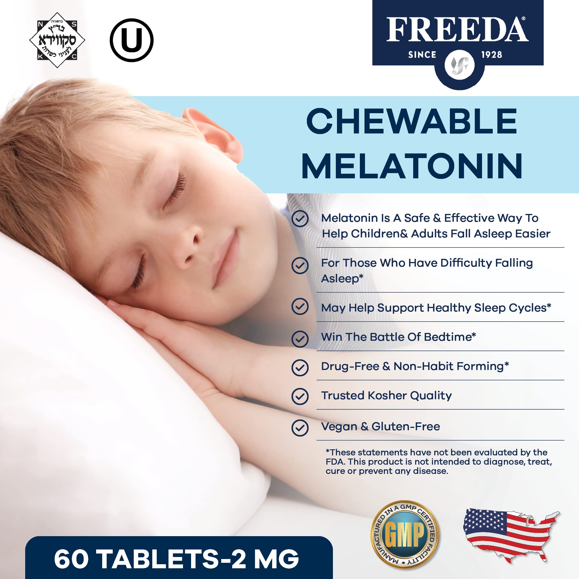 FREEDA tabletas masticables en mano para ver tamaño y facilidad de uso