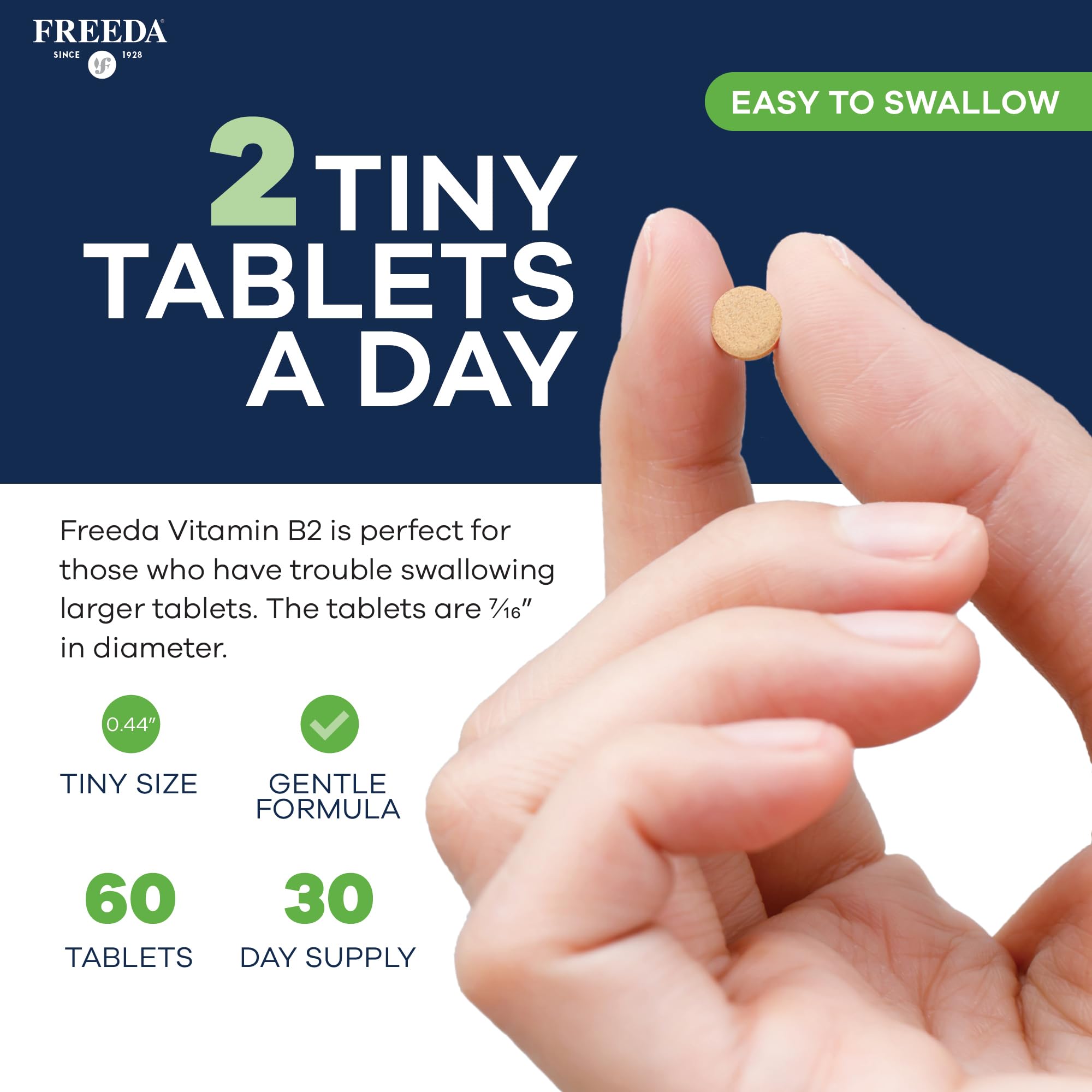 FREEDA tabletas sobre mesa junto a vaso para uso diario conveniente