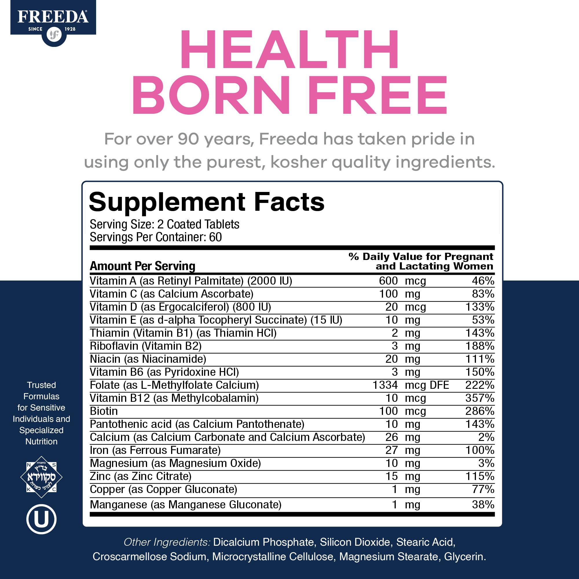 FREEDA comparación de tamaño de las tabletas para facilitar la toma diaria