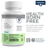 FREEDA freedavite frasco abierto con tabletas apiladas y fácil acceso