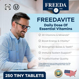 FREEDA freedavite primer plano de tableta pequeña fácil de tragar