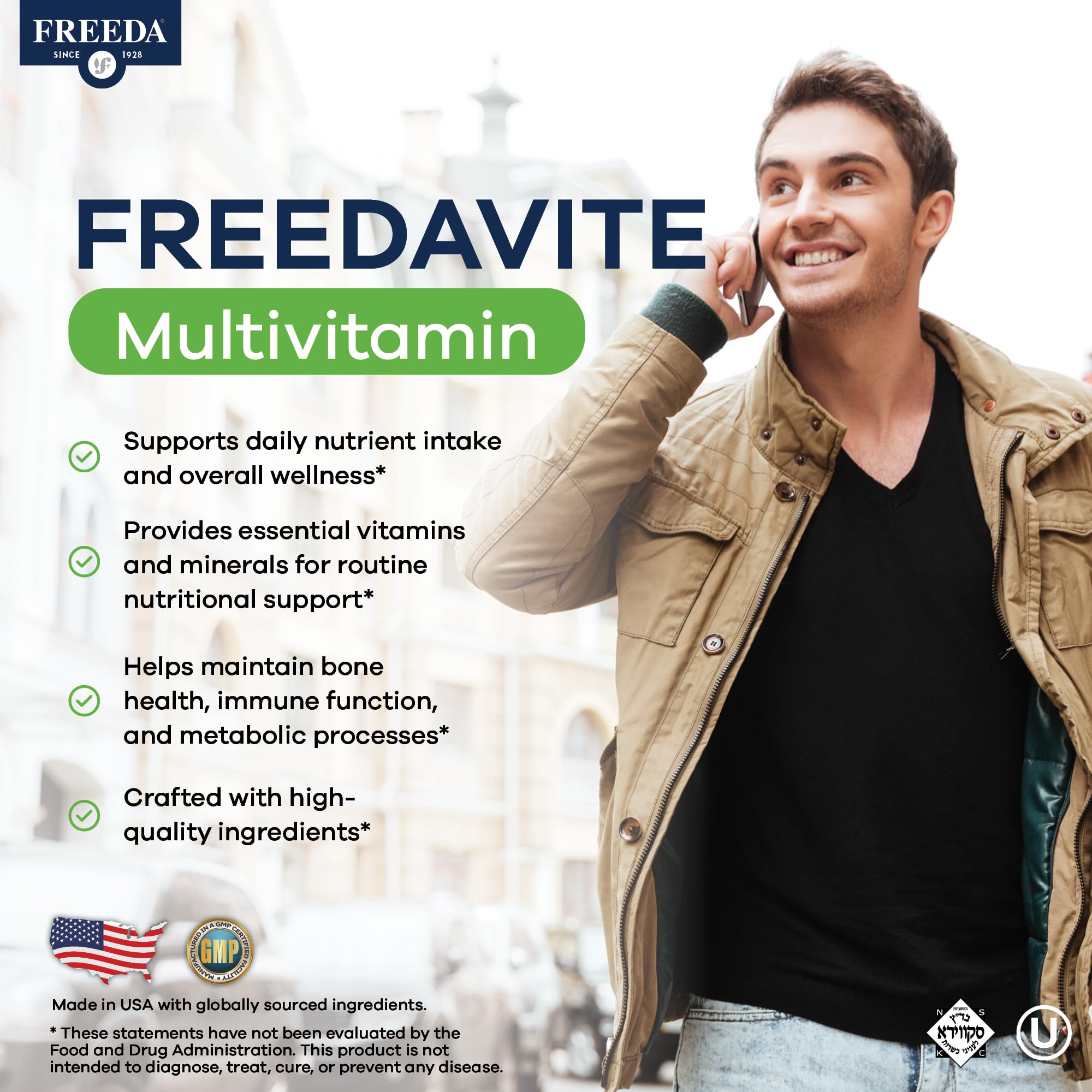 FREEDA Freedavite comparación de tamaño con objeto cotidiano, demuestra tamaño diminuto