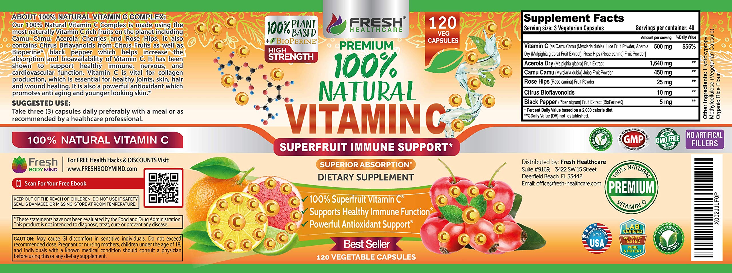 Fresh Healthcare etiqueta nutricional legible, ingredientes y dosis claras