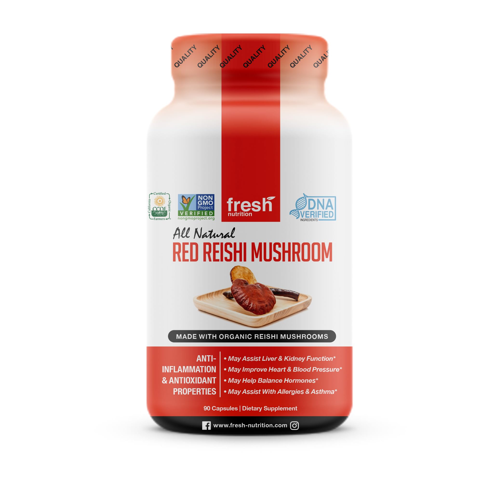 Fresh Nutrition frasco delantero mostrando etiqueta y beneficio de pureza