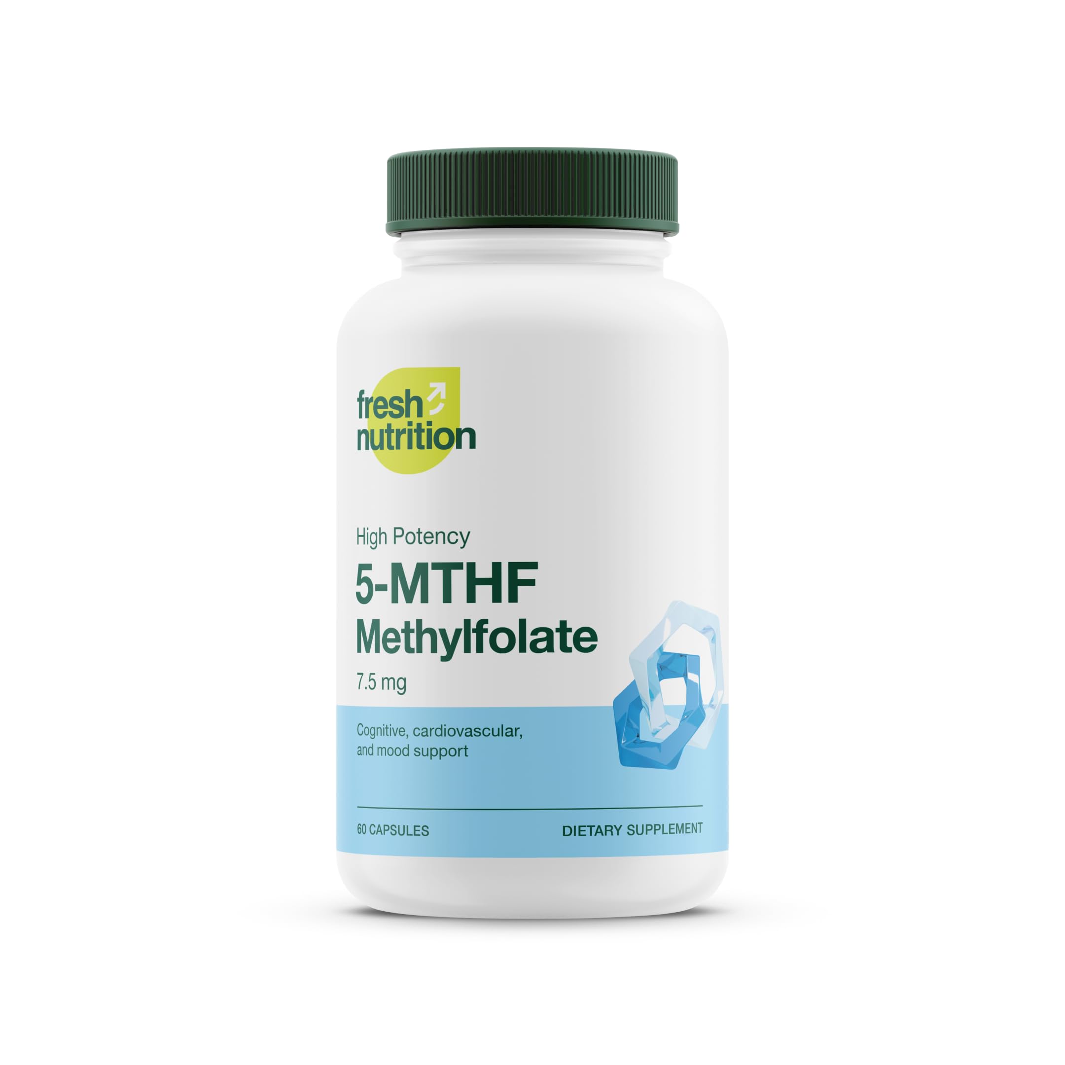 Fresh Nutrition frasco delantero mostrando nombre y cantidad, confianza en la potencia