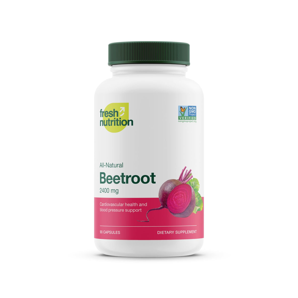 Fresh Nutrition frasco frontal con 90 cápsulas y etiqueta clara, ideal para dietas veganas
