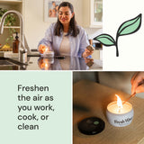 Fresh Wave primer plano de la cera y mecha de soja, beneficio combustión limpia y duradera