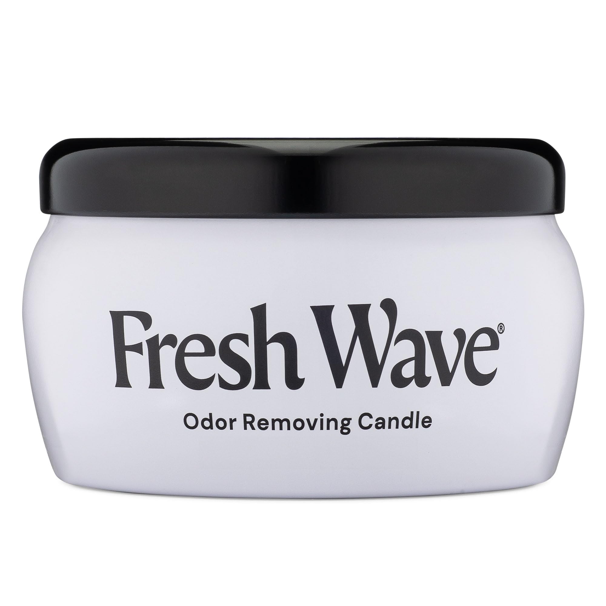 Fresh Wave empaque frontal de la vela mostrando diseño y tamaño, beneficio limpieza de olores