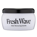 Fresh Wave empaque frontal de la vela mostrando diseño y tamaño, beneficio limpieza de olores