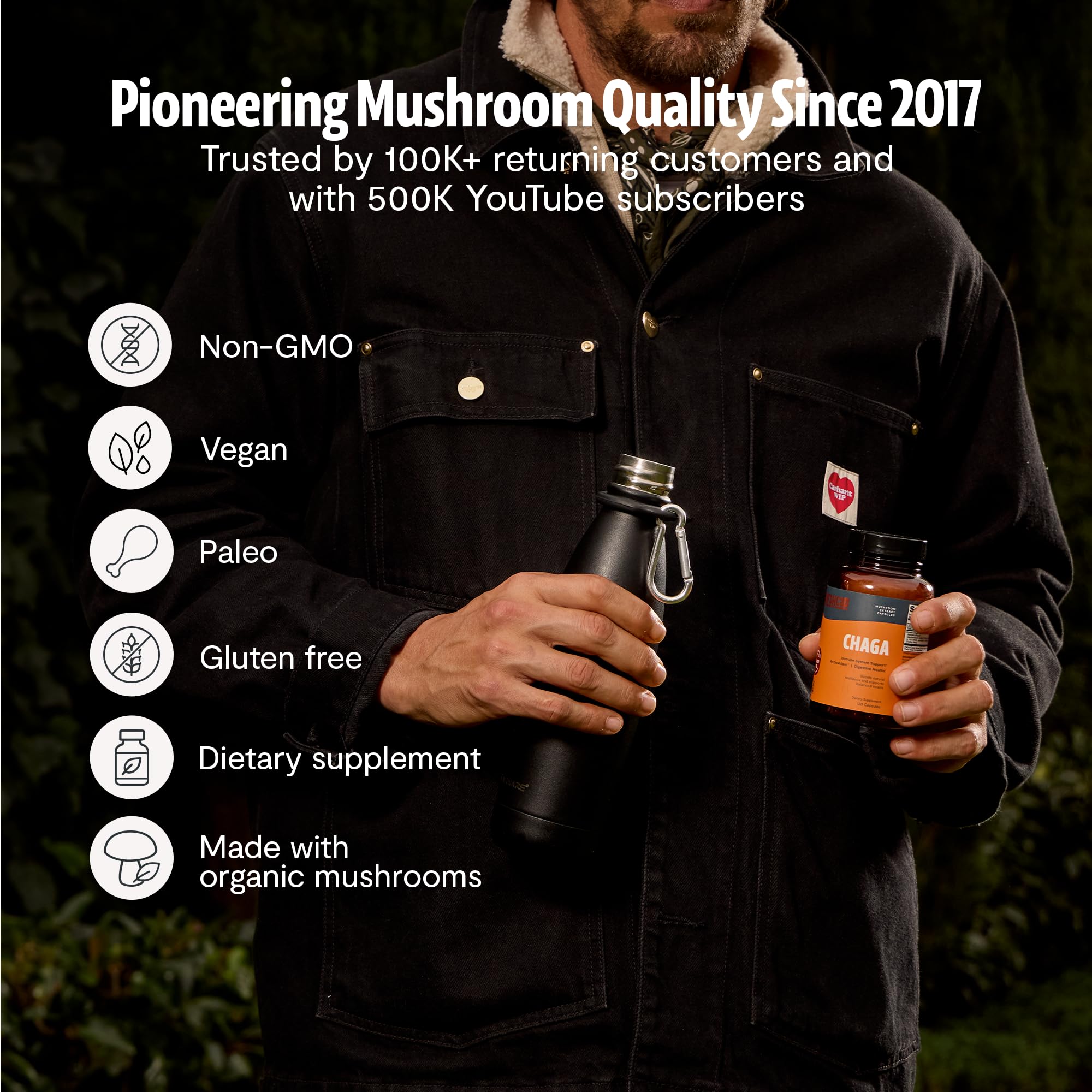 FreshCap Mushrooms frasco abierto con cápsulas para visualización interior