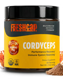 FreshCap Mushrooms frasco delantero mostrando diseño y cantidad