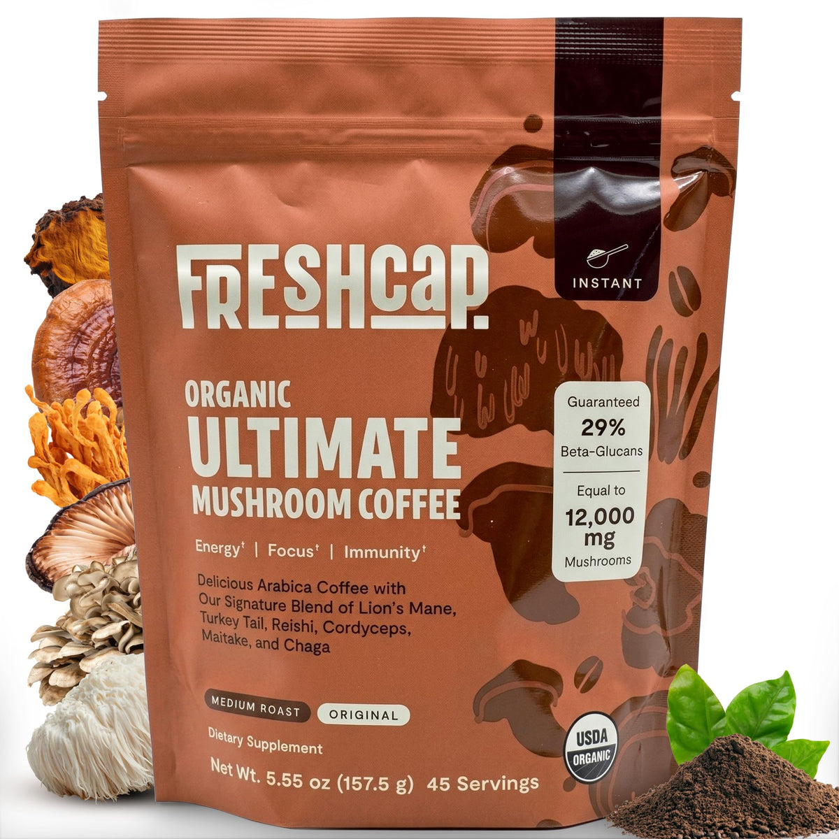 FreshCap frente del empaque que muestra la calidad orgánica y conveniencia