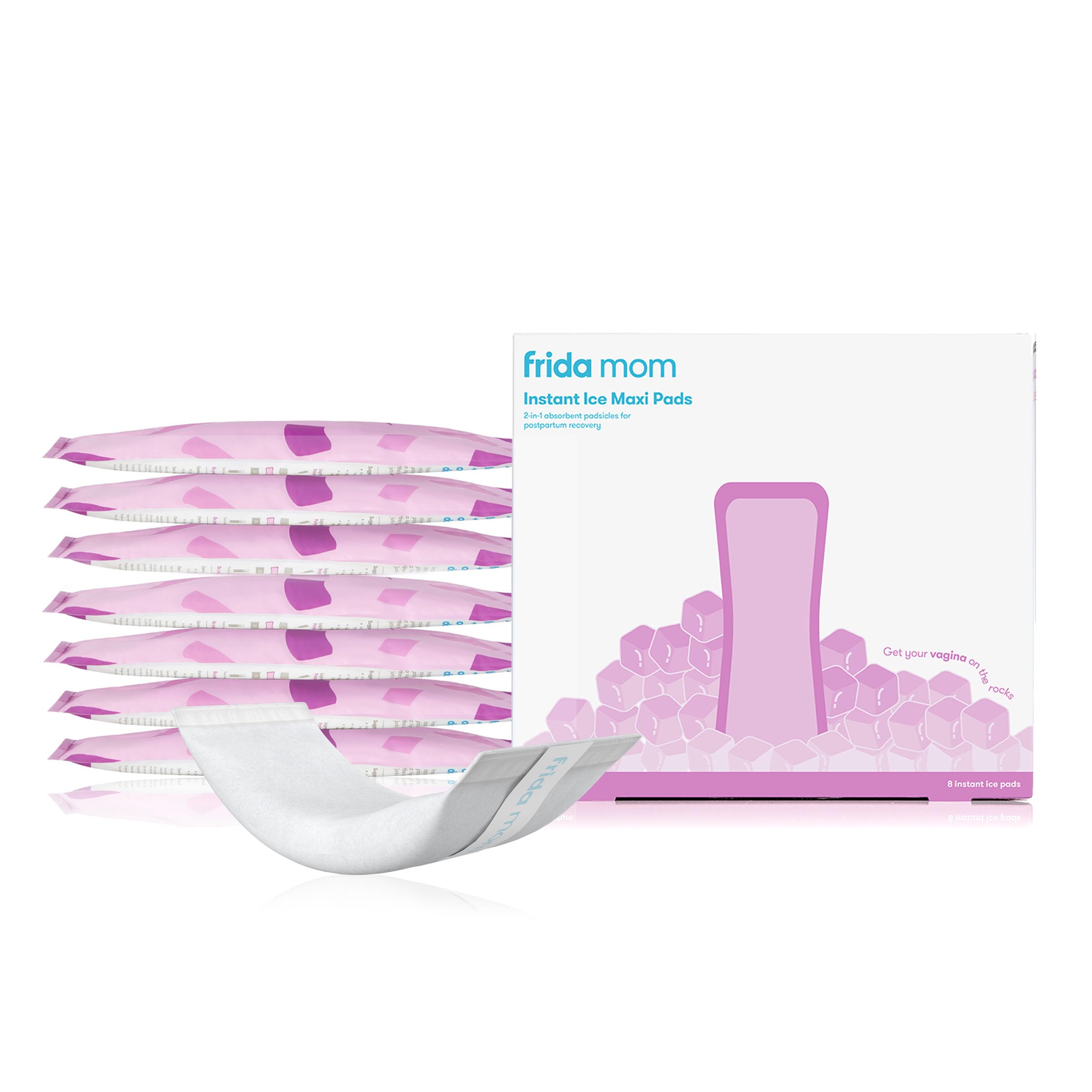 Frida Mom compresa maxi frontal mostrando empaque y beneficio de 2 en 1