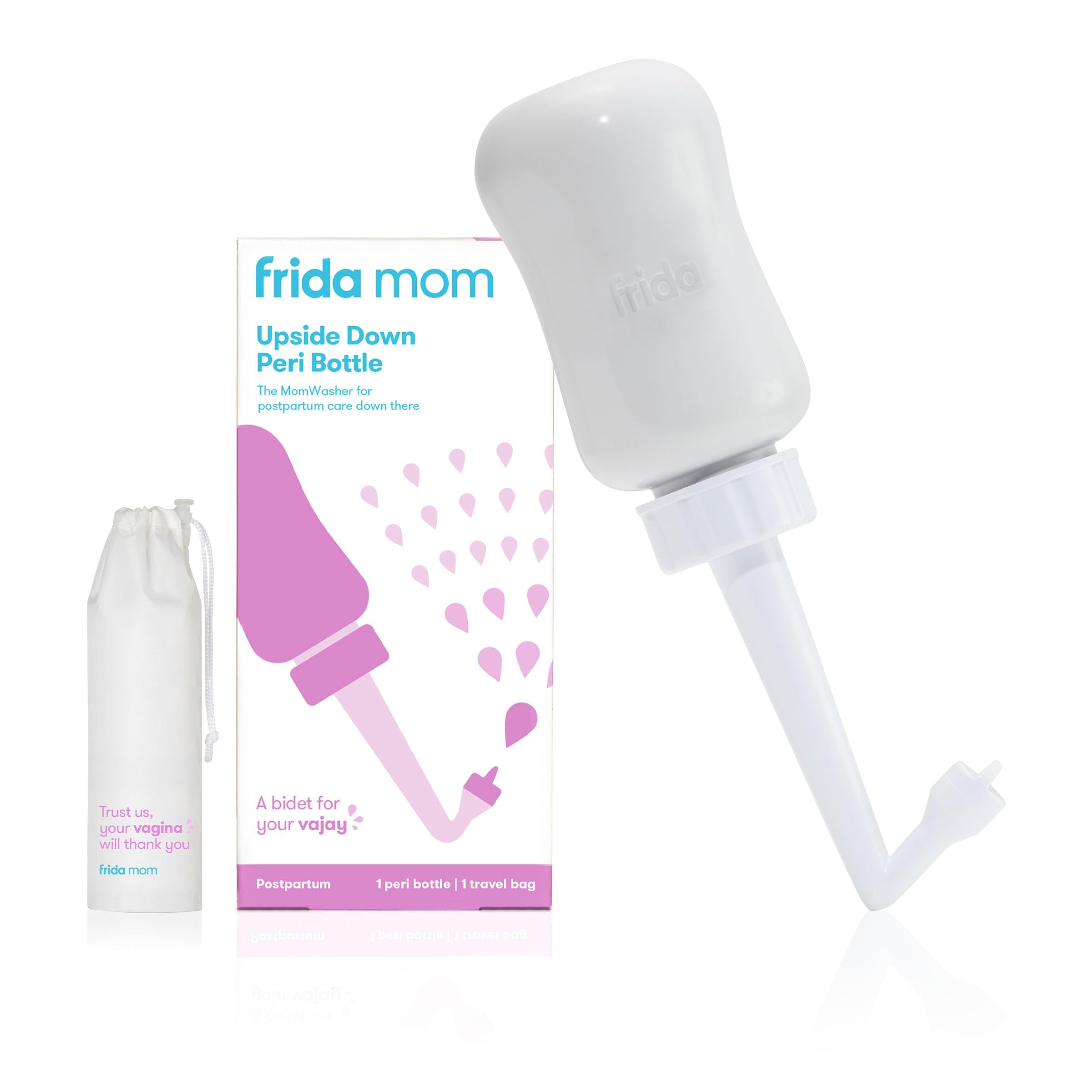 Frida Mom peri bottle frontal mostrando forma ergonómica y acceso rápido