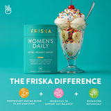 FR!SKA mujer tomando cápsula con comida para digestión más ligera