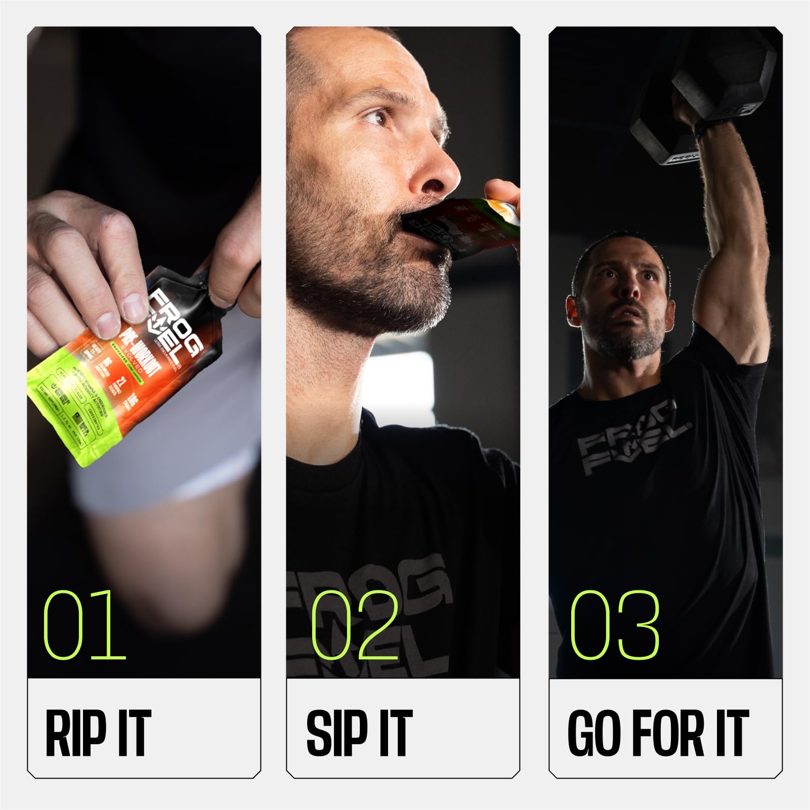 Frog Fuel shot en mano listo para beber, beneficio de portabilidad